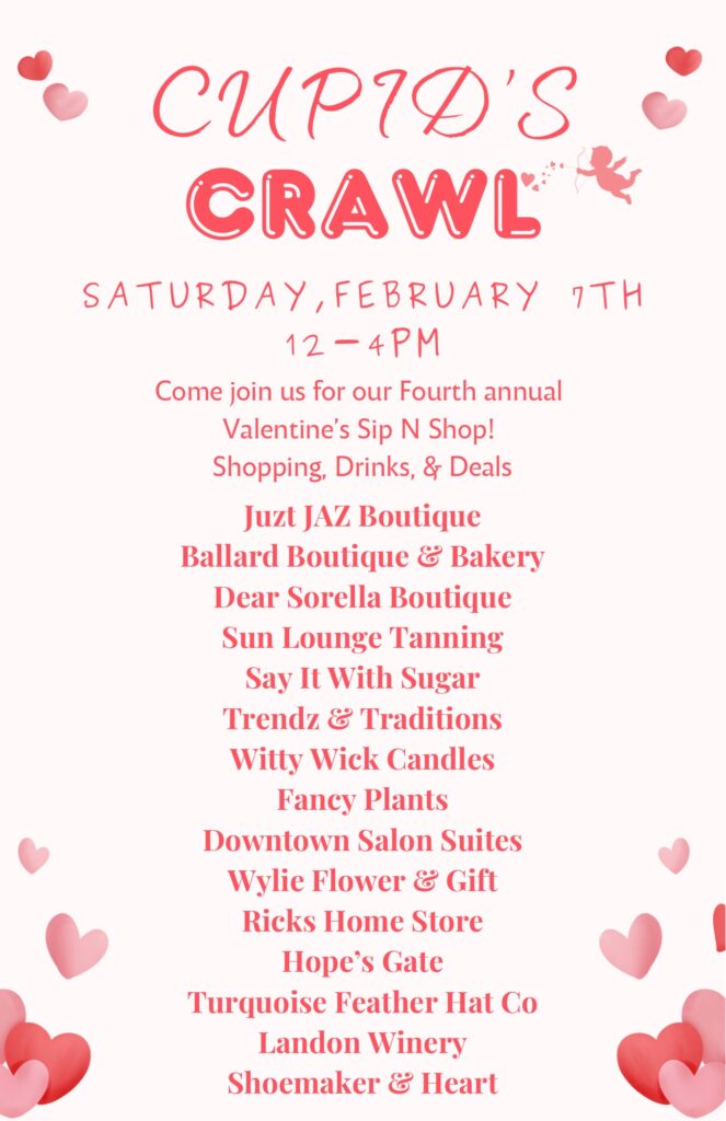 flyer for downtown Wylie Valentine's day shopping event