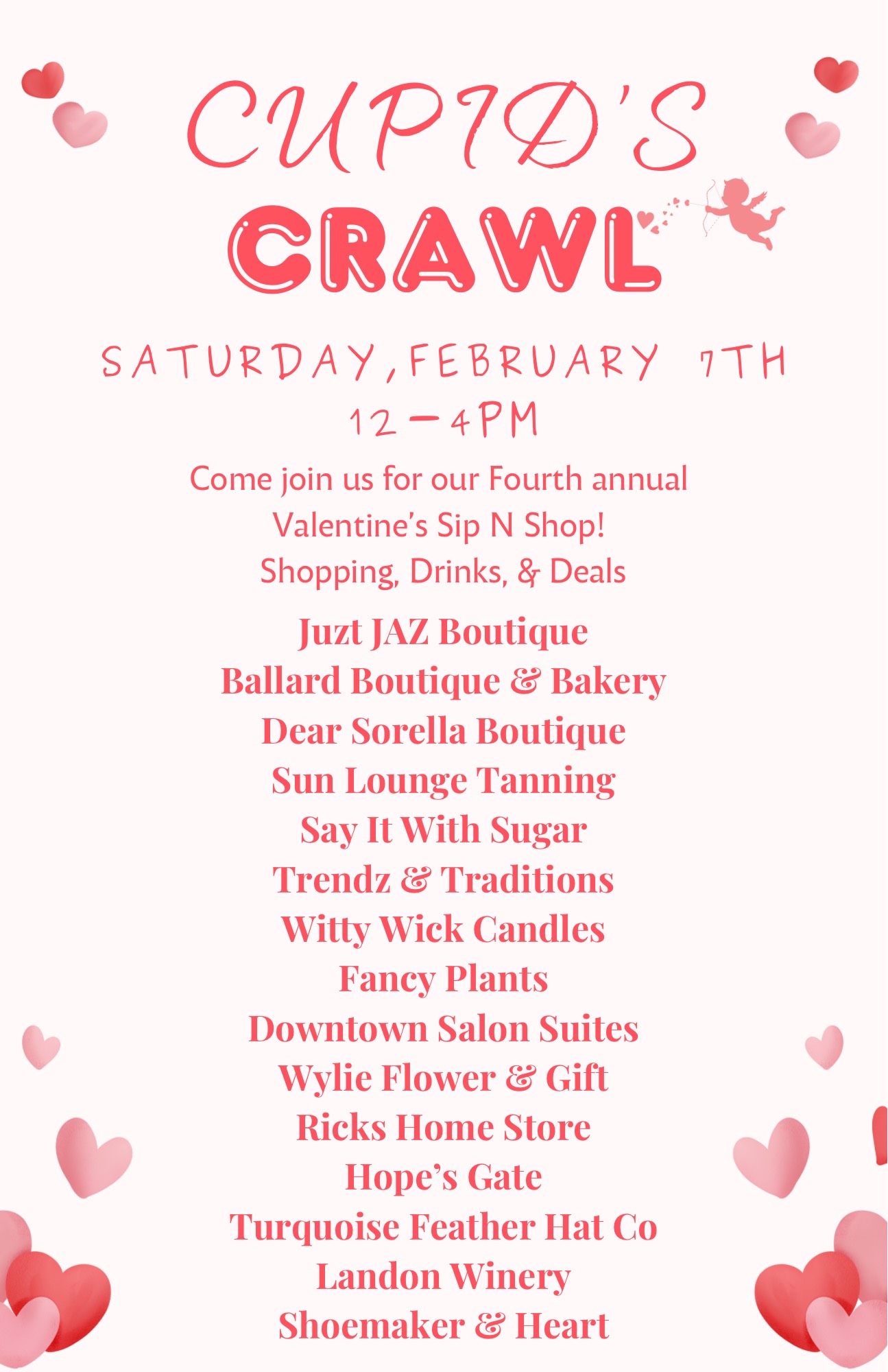 flyer for downtown Wylie Valentine's day shopping event