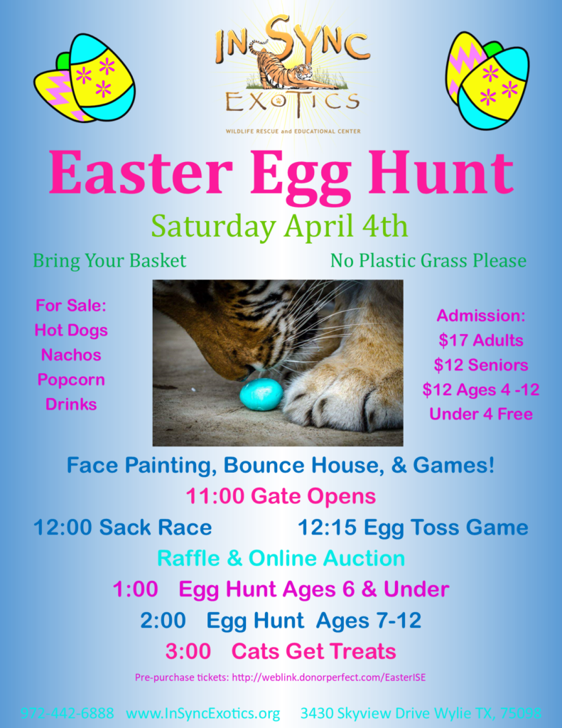 flyer for egg hunt at tiger sanctuary